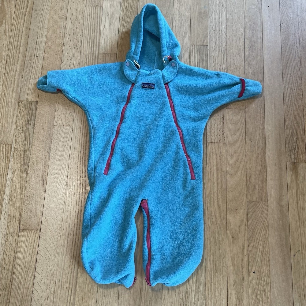 80s Vintage Patagonia Infant Synchilla Fleece Bunting Hooded Blue 15-20 Pounds
